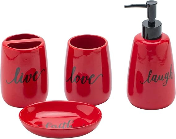 Bathroom accesory Set 4pc,Toothbrush Holder soap Dispenser soap Dish Tumble Cup for Bathroom Deco... | Amazon (US)
