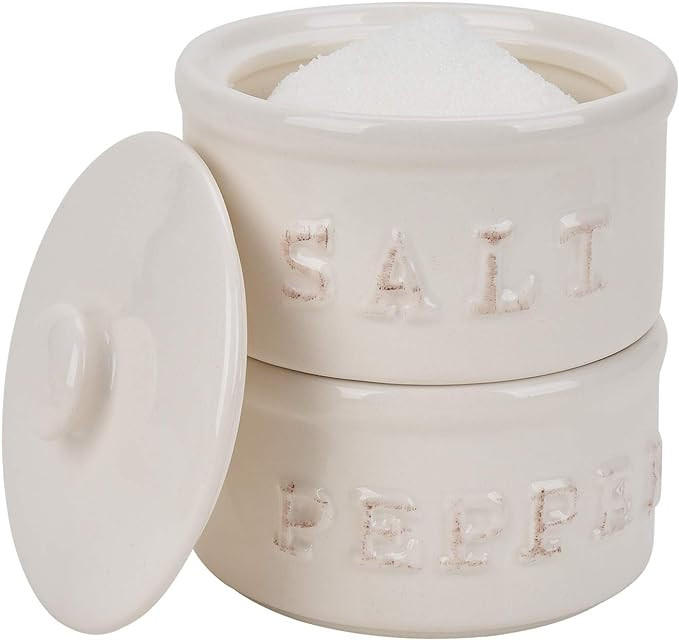 Vintage Ceramic Salt and Pepper Shaker Set Condiments Cellar Stacking Bowls With Lid | Amazon (US)