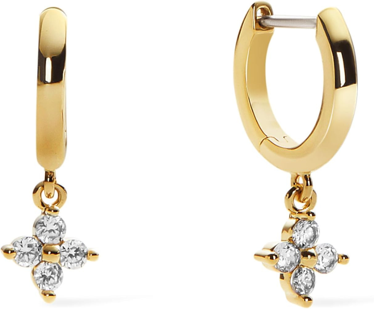 Ana Luisa Huggie Hoop Earrings - Solitaire Pendant Charm Earring - Dainty Hoop Earrings in 14K Go... | Amazon (US)