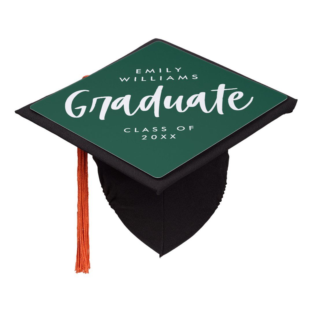Modern Script Editable Colors Graduate White Green Graduation Cap Topper | Zazzle | Zazzle