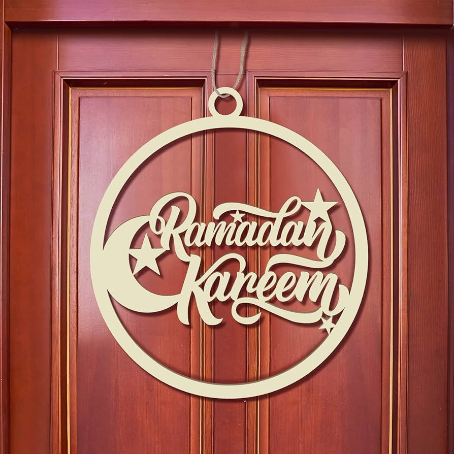 Eid Mubarak Decoration Wooden Ramadan Kareem Door Sign Round Eid Al Fitr Ramadan Hollow Wood Door... | Amazon (US)