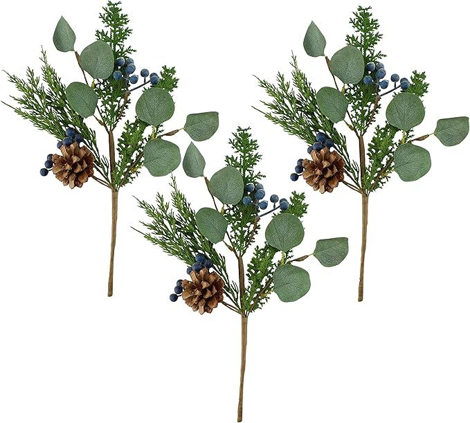 AuldHome Blue Berry Greenery Picks (Set of 3, 16-Inch); Juniper Tree Floral Picks for Christmas a... | Amazon (US)