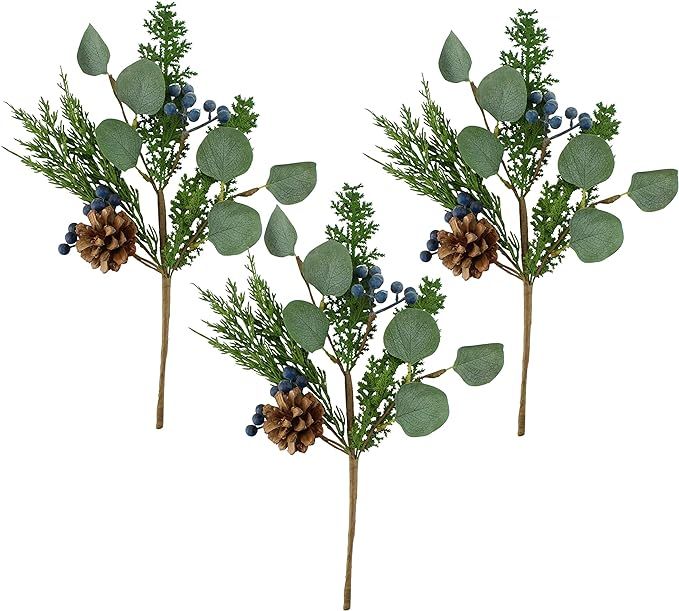AuldHome Blue Berry Greenery Picks (Set of 3, 16-Inch); Juniper Tree Floral Picks for Christmas a... | Amazon (US)