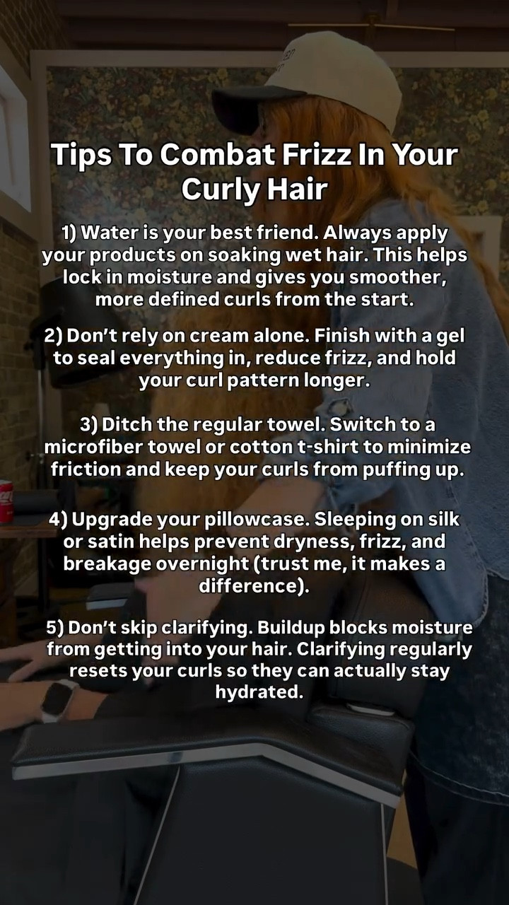 No, you weren’t “born with frizzy hair”.

Frizzing is a natural and normal side effect of having curly hair (I know, sorry). But the good news is it can be managed and by caring for your curls in a way that works for them, you can almost completely get rid of frizzy hair without sacrificing those gorgeous curls!

The tips above are really just the tip of the iceberg–the next layer after you’ve implemented the above is improving the kind of products you use.

I have some I will ALWAYS recommend to my clients. Comment “LOCKS” and I’ll DM you a link to my best of the best curly hair products!
.
.
.
#frizzyhaircare
#curlyhairtips
#curlspecialist
#hairhacks
#howtostylefrizzyhair