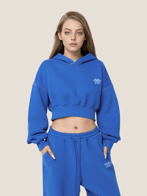 AELFRIC EDEN Cloud Essential Fleece Cropped Pullover Hoodie Set in Blue at Nordstrom, Size X-Large | Nordstrom