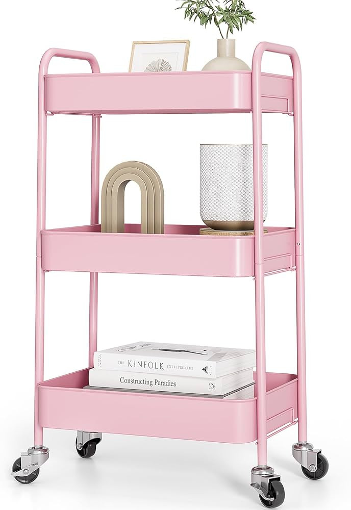 TOOLF 3-Tier Metal Rolling Cart with Wheels, Storage Utility Organizer Cart for Kitchen, Bathroom... | Amazon (US)