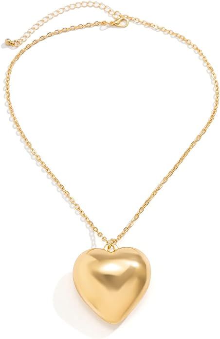 Chunky Puffy Heart Choker Necklace - Big Heart Pendant Adjustable Velvet Chain Heart Necklaces fo... | Amazon (US)