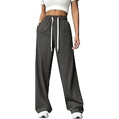 Amazon.com: PINSPARK Womens High-Waisted Sweat Pants Lounge Wide Leg Sweatpants Elastic Drawstrin... | Amazon (US)