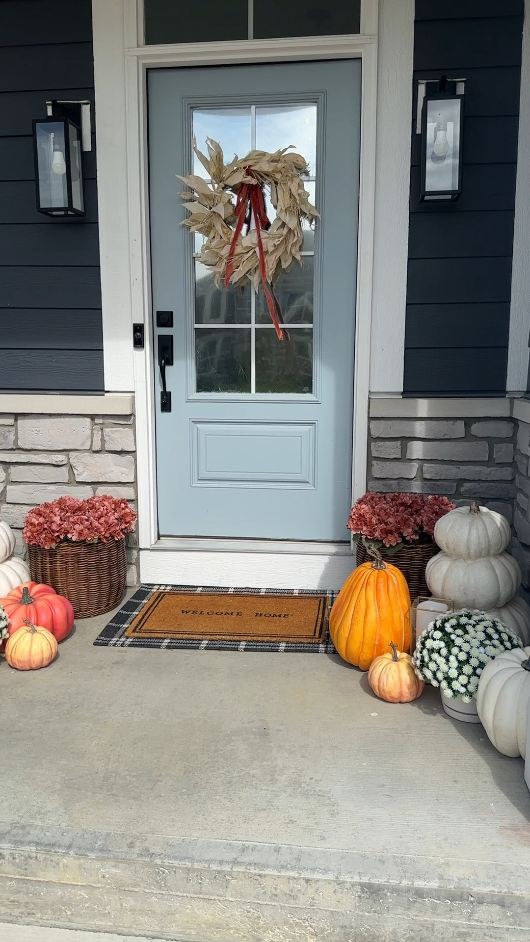 Fall front porch, faux mums, faux florals, pumpkins 

#LTKHome