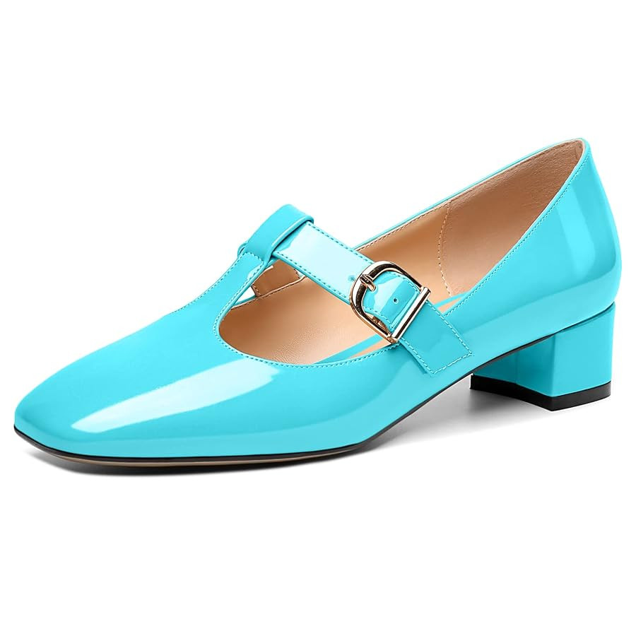Zamikoo Women's Mary Jane Block Heel Pumps, Square Toe T-Strap Block Heels 1.5 Inches, Chunky Low... | Amazon (US)