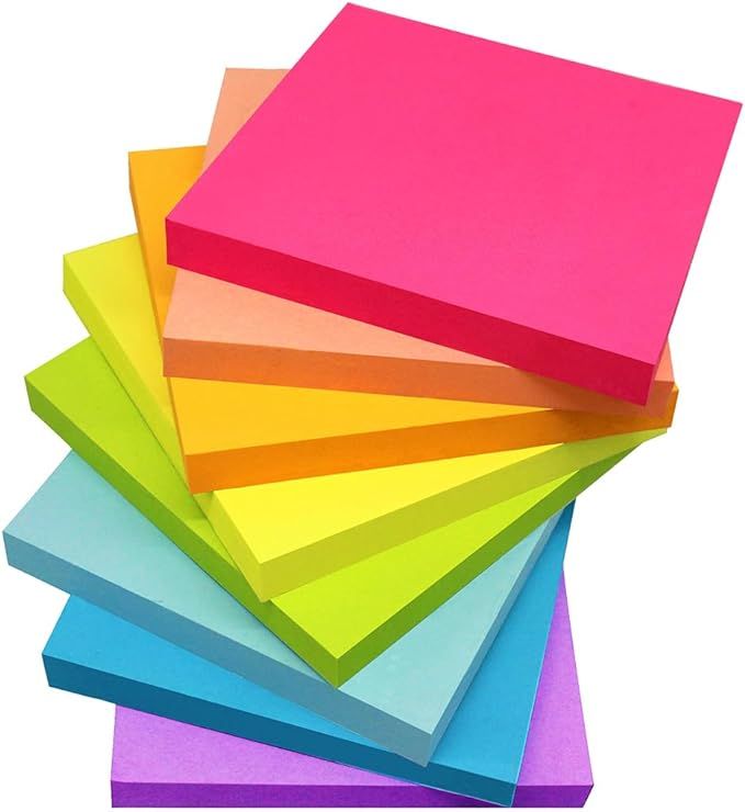 Sticky Notes 3x3 Inches,Bright Colors Self-Stick Pads, Easy to Post for Home, Office, Notebook, 8... | Amazon (US)