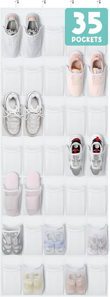 Tiblue Over The Door Shoe Organizer 35 Mesh Pockets Hanging Shoe Organizer Shoe Rack For Door Clo... | Amazon (US)