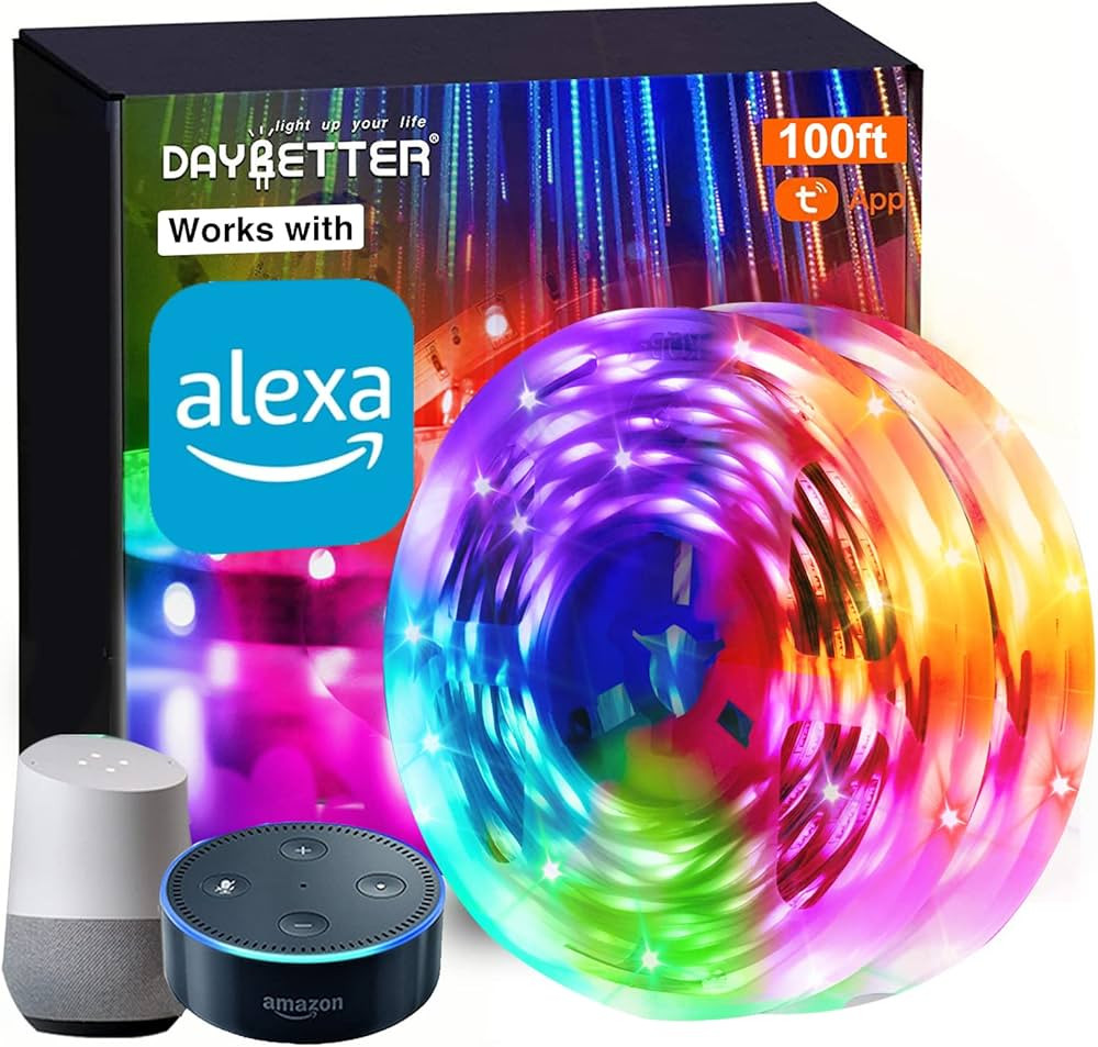 DAYBETTER Smart WiFi Led Lights 100ft, Tuya App Controlled Led Strip Lights, Work with Alexa and ... | Amazon (US)