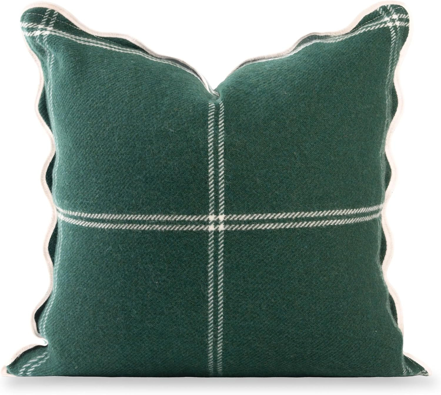 Hofdeco Premium Wool Windowpane Scalloped Throw Pillow Cover, 20x20, Green | Amazon (US)