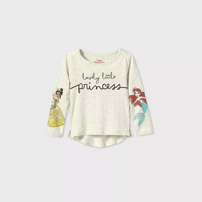 Toddler Girls' Disney Princess 'Lovely Little Princess' Long Sleeve T-Shirt - Beige | Target