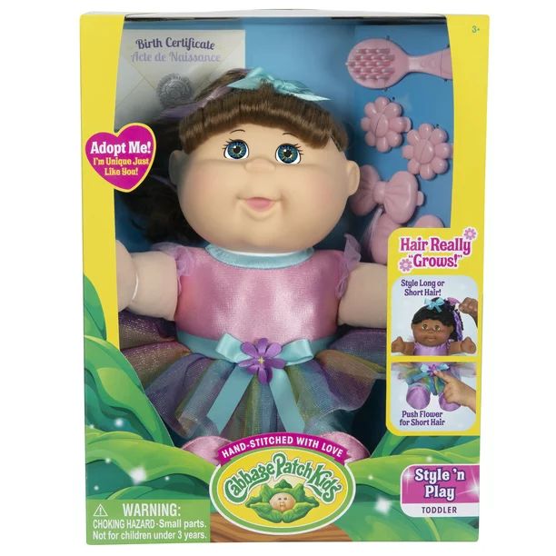 Cabbage Patch Kids Deluxe Toddler Style ‘N Play, 11” - Hair Really Grows - Brunette, Hazel Ey... | Walmart (US)