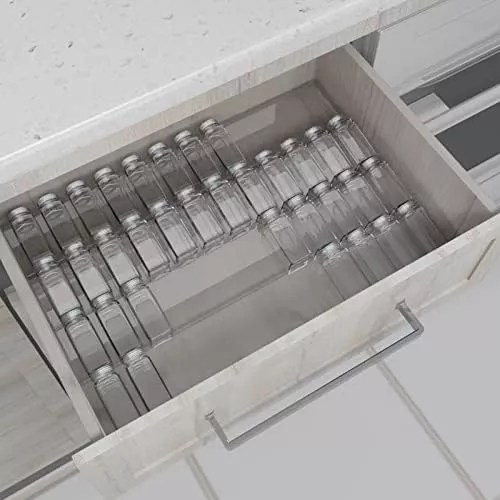 NIUBEE Spice Drawer Organizer, 4Tier Clear Acrylic Expandable From