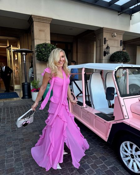 Wedding guest dress - pink dress - pink floaty dress - chiffon dress - wedding guest outfit - ysl bag - ysl hobo bag - yves saint laurent bag - ysl handbag - saint laurent handbag - 9 a 7 handbag - 5 a 7 handbag - floaty dresses - Barbie core - neck tie dress - jimmy choo 

#LTKwedding #LTKshoecrush #LTKitbag