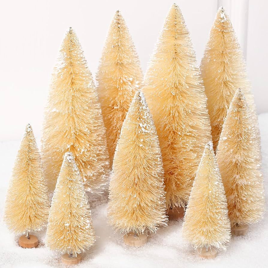 Zeyune 9 Pcs Mini Christmas Trees Miniature Artificial Christmas Tree Sisal Snow Tree Wooden Base... | Amazon (US)