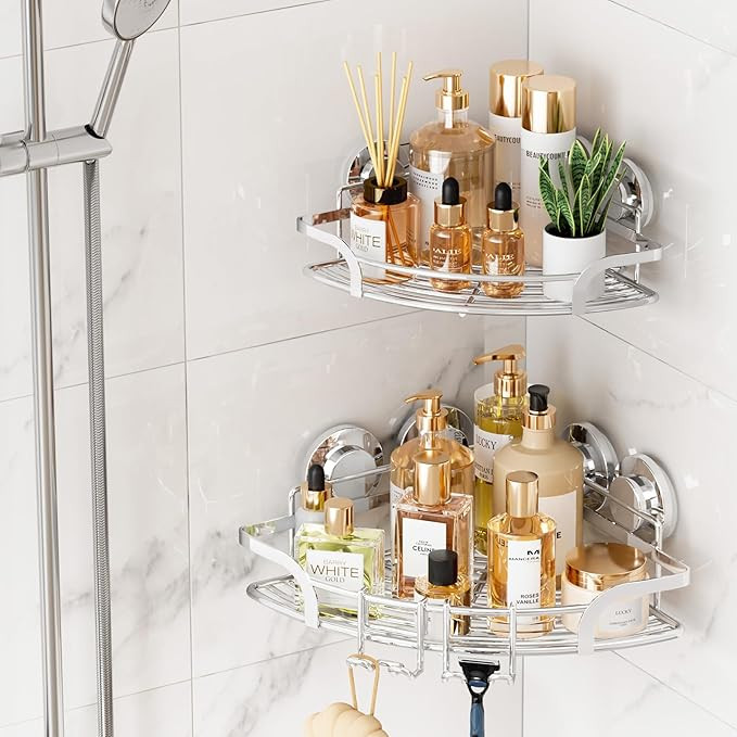 TAILI 2 Pack Powerful Suction Cup Corner Shower Caddy, Stainless Steel Rustproof Shower Shelf wit... | Amazon (US)
