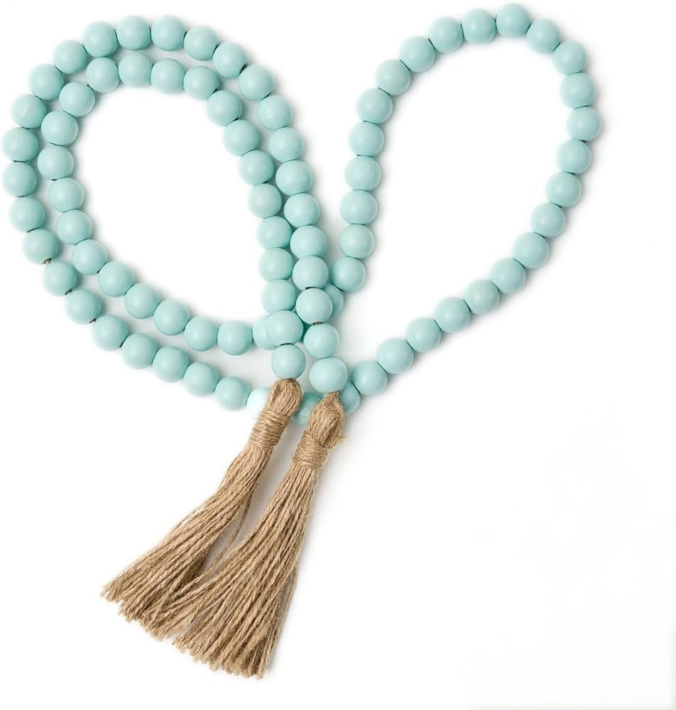 OMISHE 59in Wooden Bead Decor, Farmhouse Wall Hanging, Aqua Teal | Amazon (US)