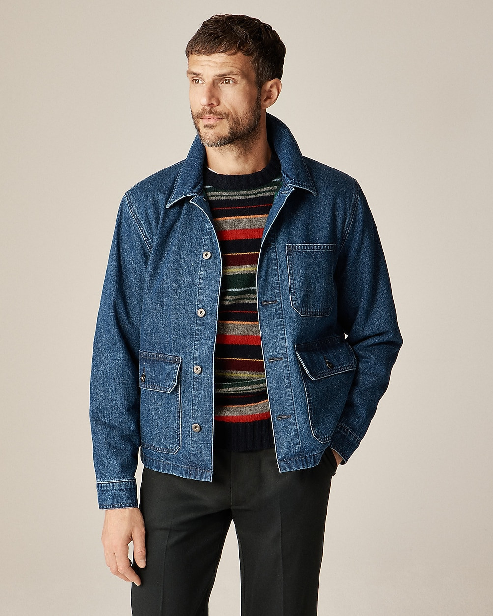 Patch-pocket denim jacket with flannel lining | J. Crew US