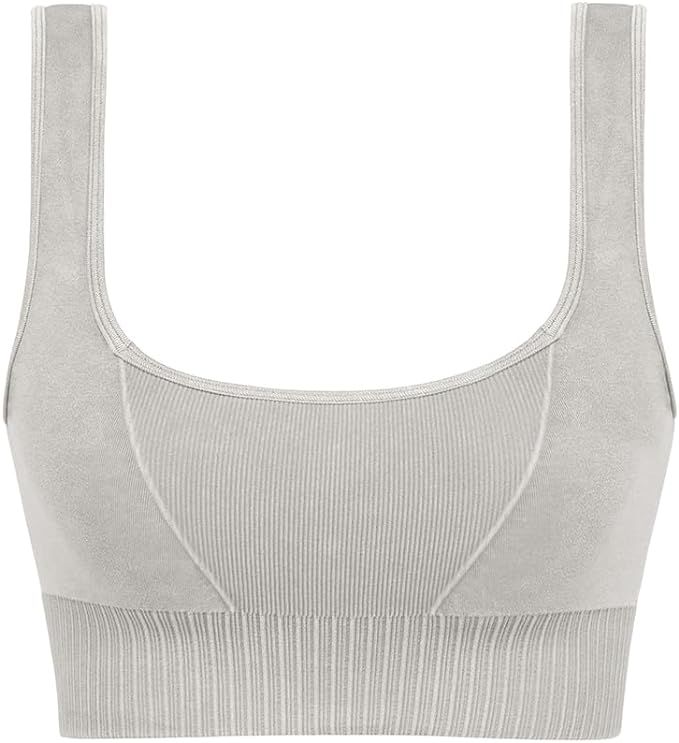 ODODOS Seamless Square Neck Sports Bra for Women Ribbed Crop Tank Casual Low Back Cropped Tops | Amazon (US)