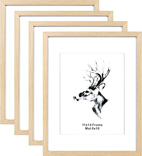 Yaetm 11x14 Picture Frame with Mat for 8x10 Set of 4, Solid Oak Wood Photo Frames with Tempered G... | Amazon (US)
