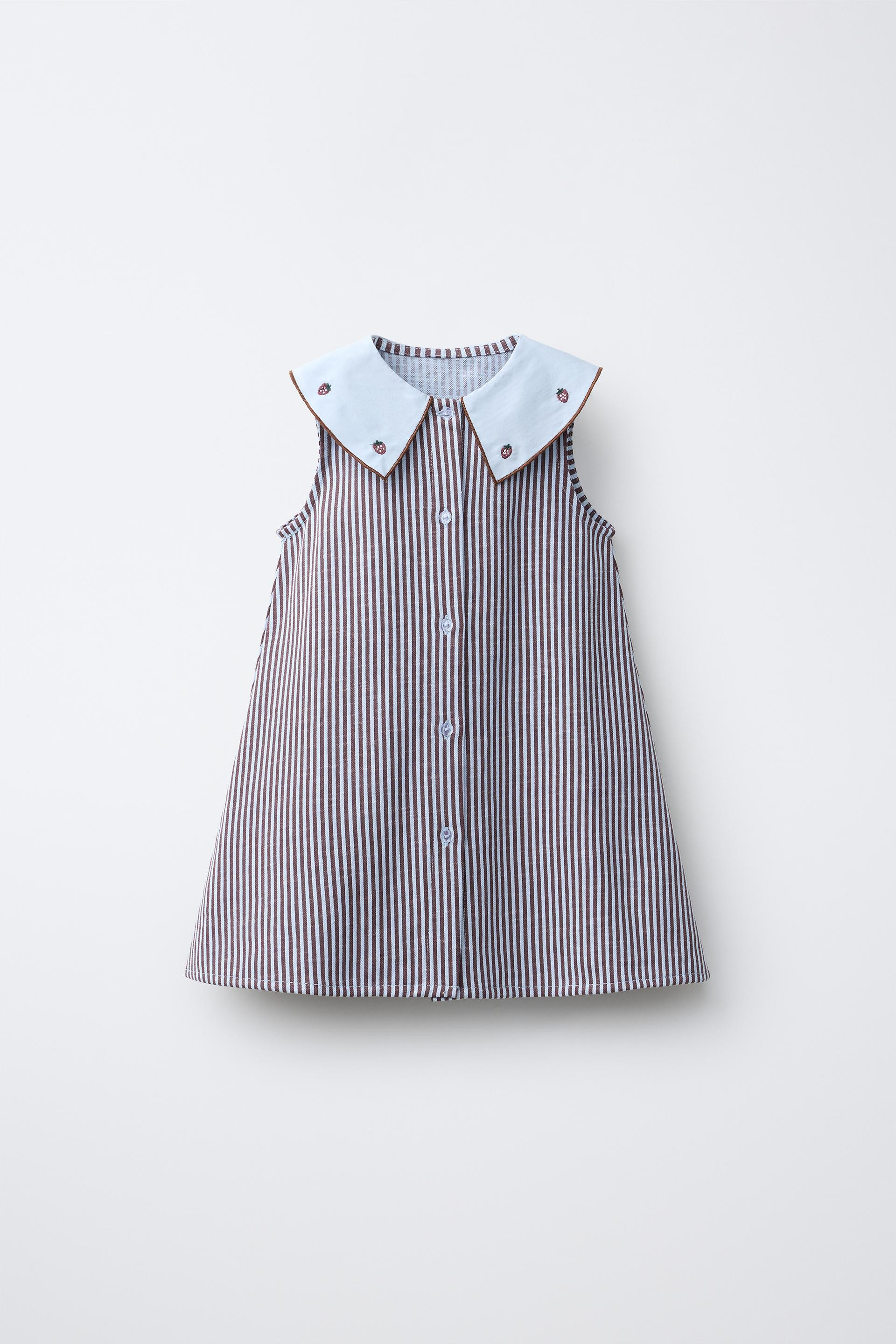Zara - Embroidered Collar Striped Dress - Strawberry - 3 Years (38,6 Inches) - Kids | Zara US