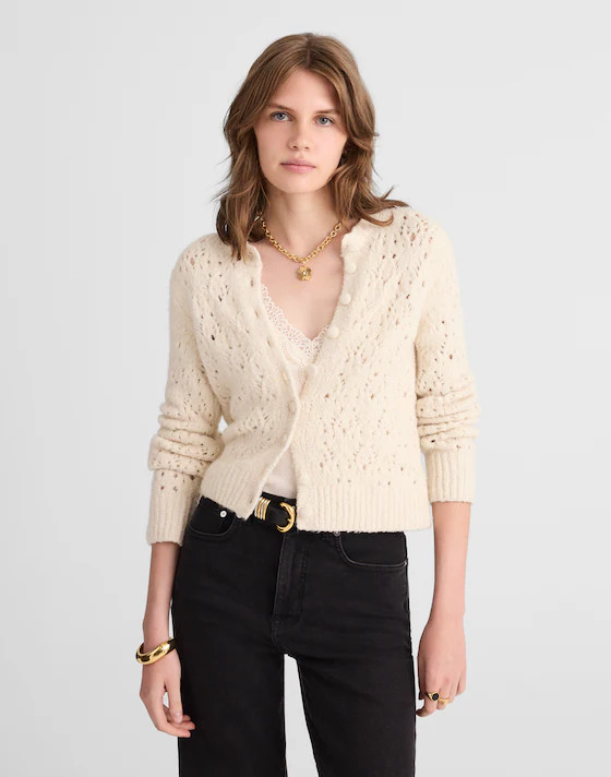 Pointelle-Stitch Cardigan in Cotton Blend | Madewell