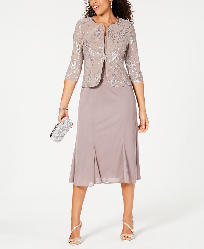 Alex Evenings Sequined A-Line Midi Dress and Jacket & Reviews - Dresses - Women - Macy's | Macys (US)