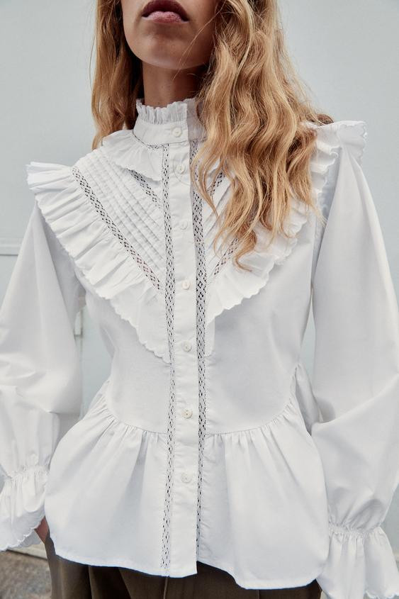 Zara - Romantic Ruffle Blouse - White - L - Woman | Zara US