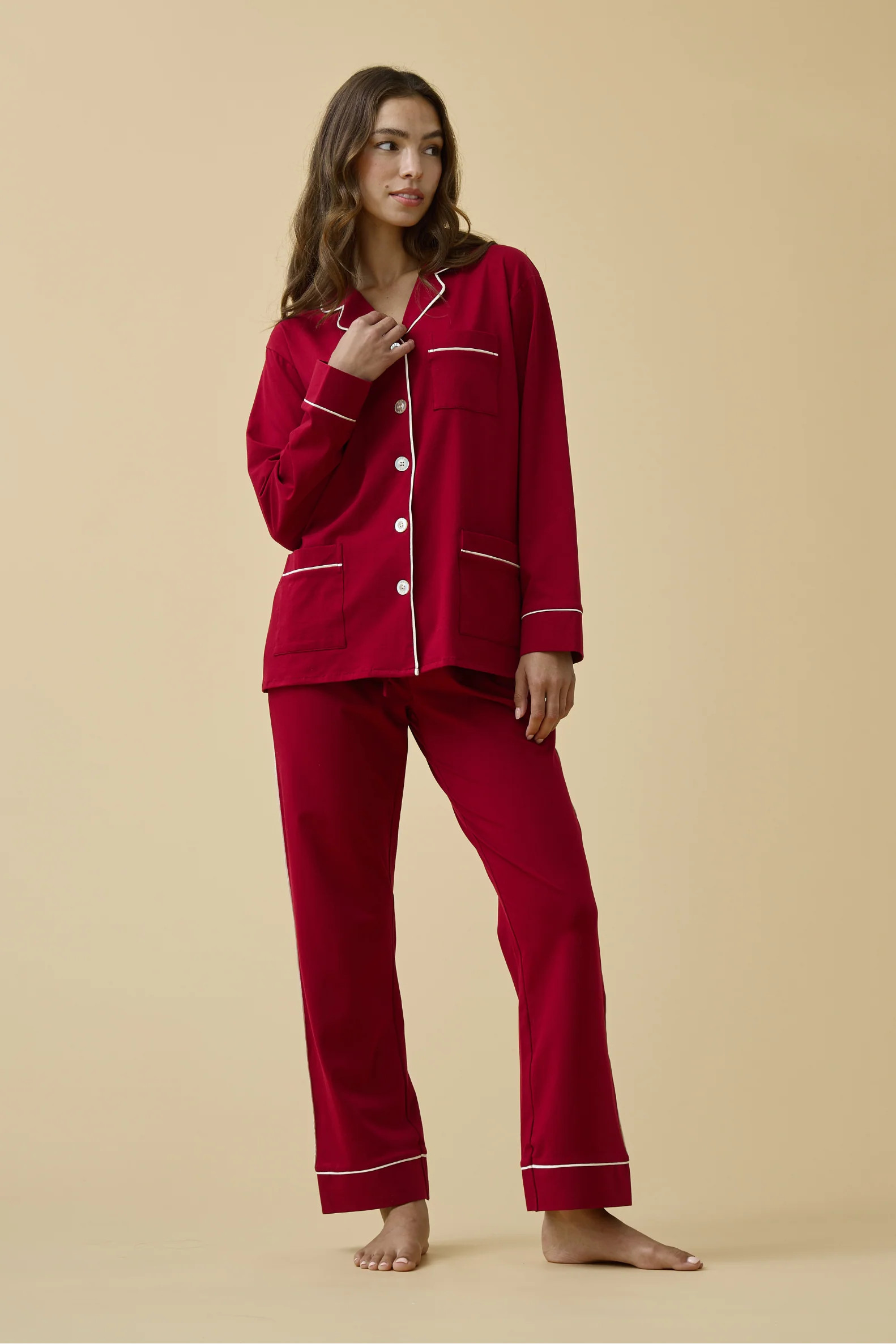 Luxe Stretch Cotton Pajama Set in Crimson | KIP