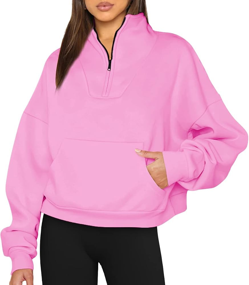 Trendy Queen Womens Half Zip Pullover Sweatshirts Quarter Zip Oversized Fleece Hoodies Teen Girls Y2 | Amazon (US)