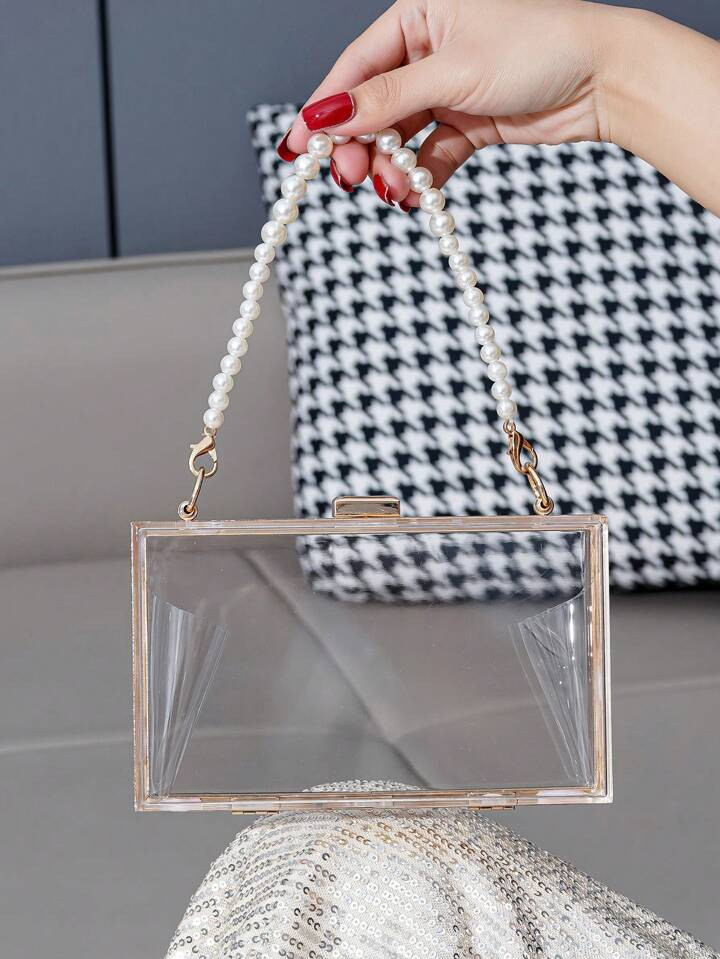 Pearl Beaded Clear Box Clutch Bag For Women, Can Be Used As Shoulder/Crossbody/Hand Bag With Acco... | SHEIN