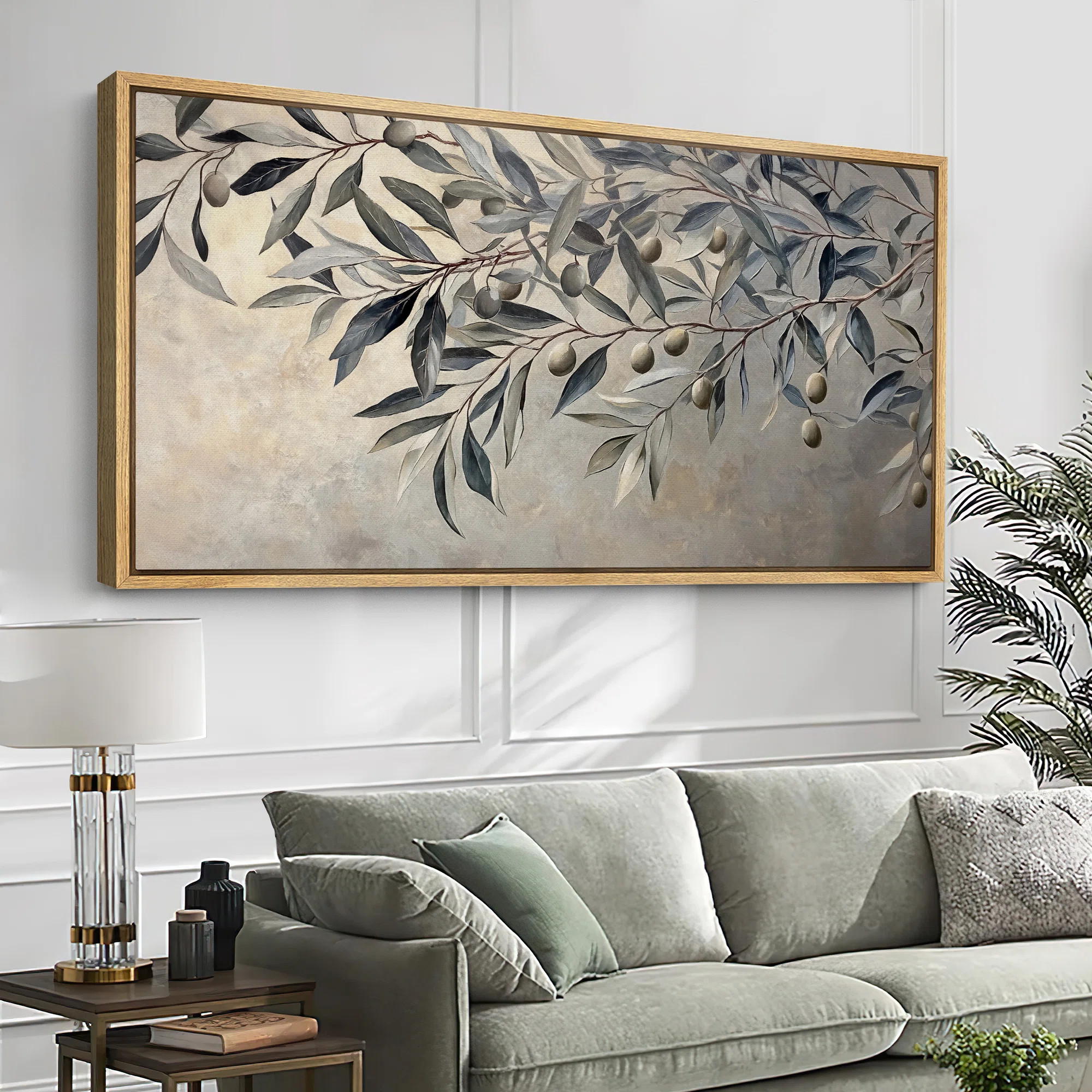 Olive Branch Botanical Large Framed Canvas Print Wall Art - Elegant Neutral Nature Decor | Wayfair North America