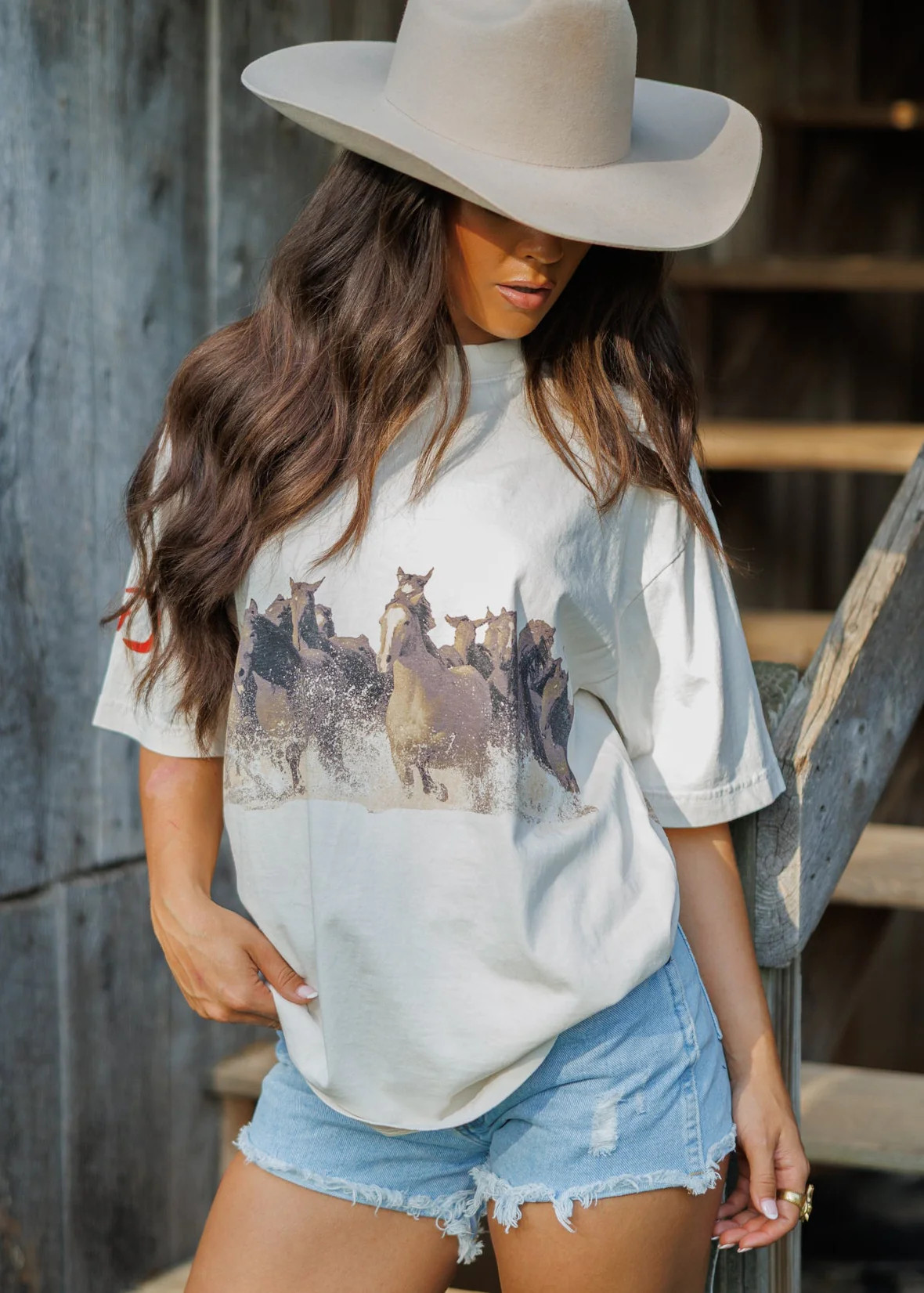 Wild Horse Short Sleeve Tee in Ivory | Glitzy Bella
