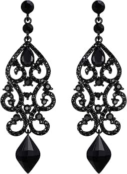 Amazon.com: Flyonce Rhinestone Crystal Wedding Art Deco Floral Chandelier Dangle Earrings for Wom... | Amazon (US)