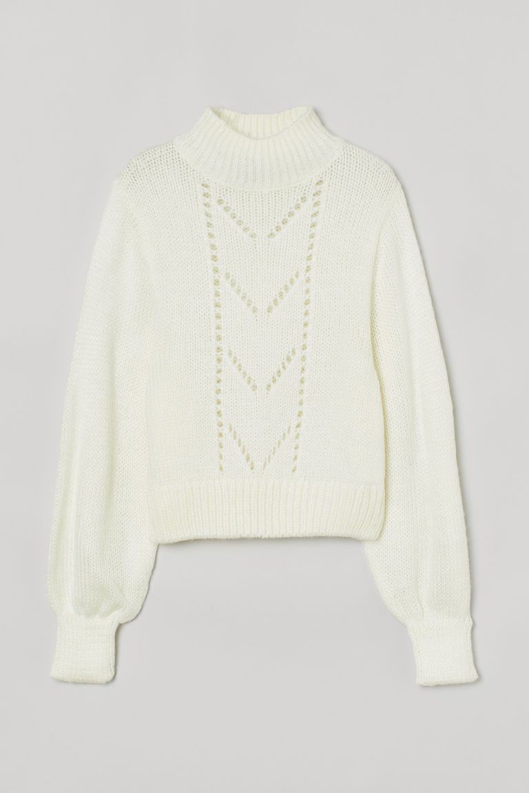 H & M - Knit Pointelle-front Sweater - White | H&M (US + CA)