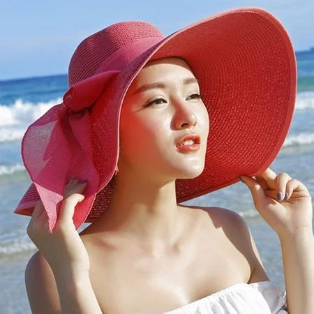 Duretiony Women Big Bowknot Floppy Sun Hat Foldable Straw Wide Brim Summer Beach Cap | Walmart (US)