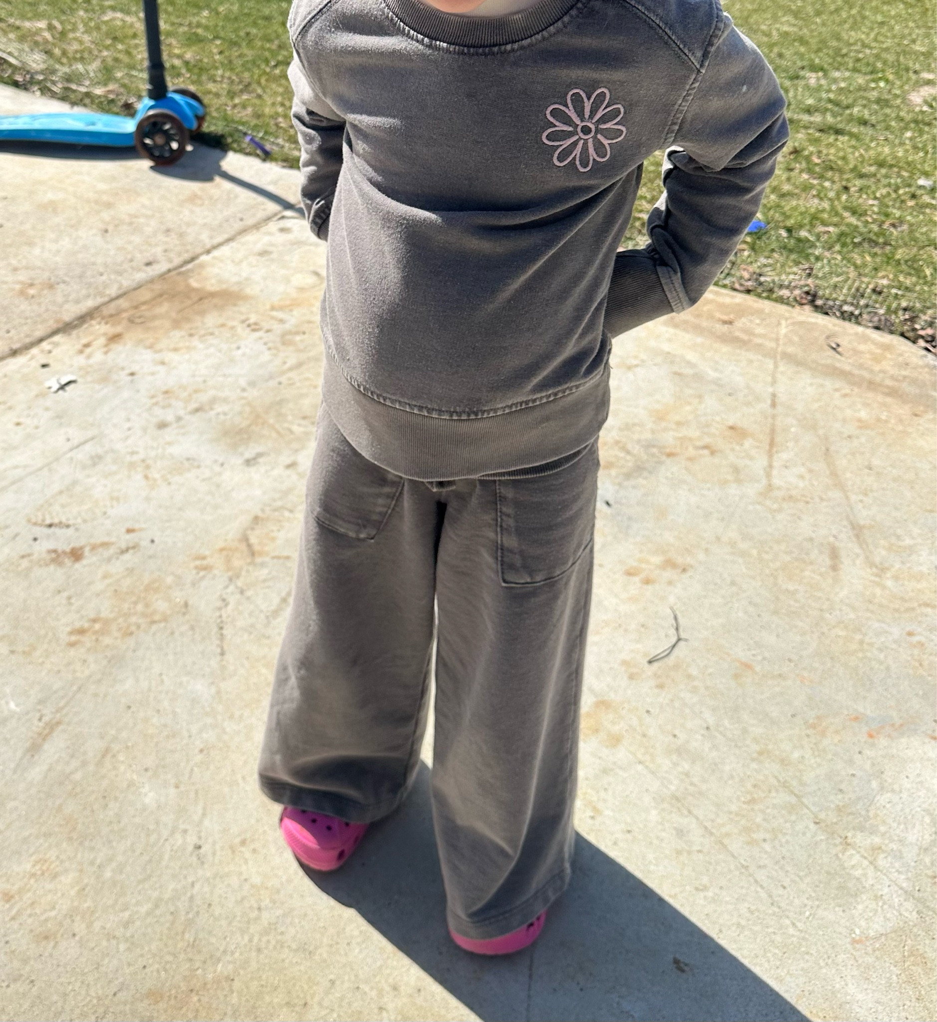 She’s in a 4T. Soooo comfy and cute! 