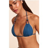 Blue Bead Trim Double Strap Triangle Bikini Top | PrettyLittleThing US