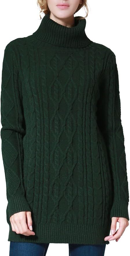 PrettyGuide Women's Long Sweaters Turtleneck Plus Size Cozy Cable Knit Tunic Sweater Tops | Amazon (US)