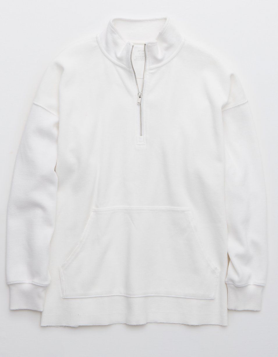 Aerie Ribbed Oversized Quarter Zip Sweatshirt | American Eagle Outfitters (US & CA)