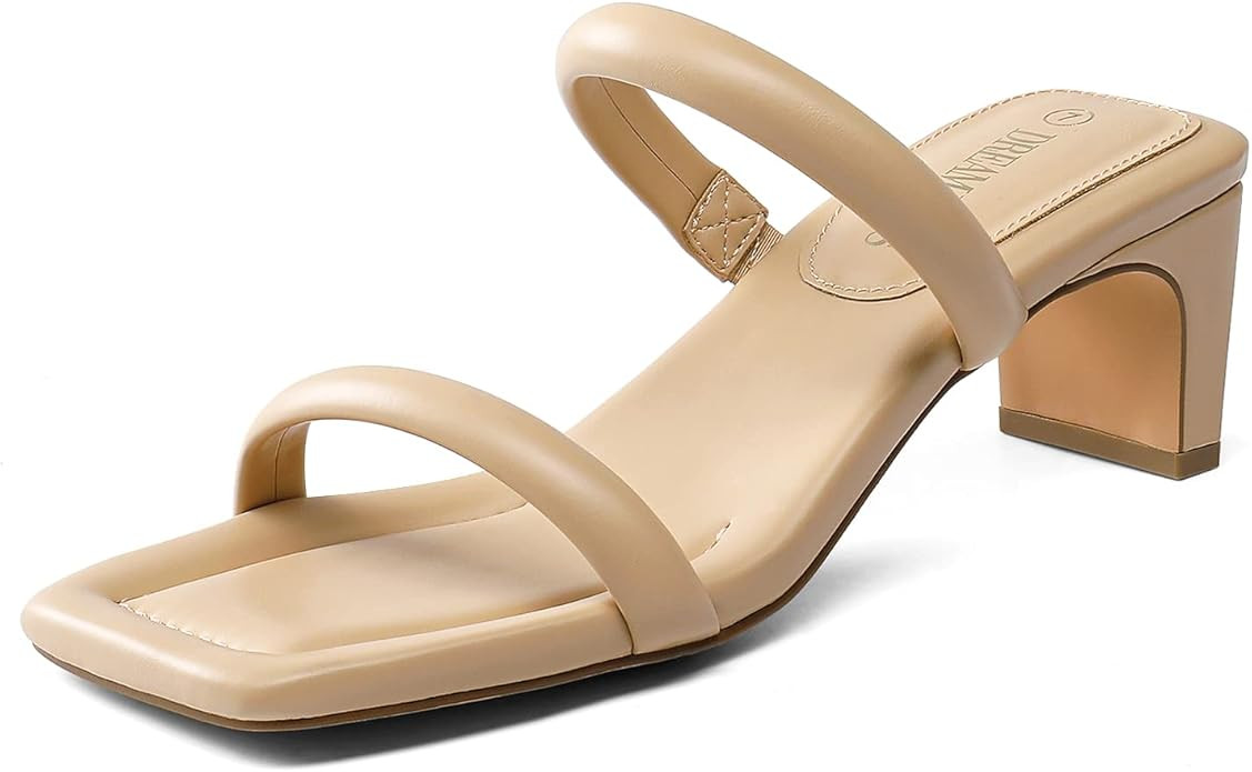 DREAM PAIRS Women's Square Toe Heels for Women Two Strap Open Toe Low Block Chunky Heels Sandals ... | Amazon (US)