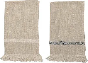 Bloomingville Woven Cotton Striped Tea Tassels (Set of 2) Towels, Natural,Small | Amazon (US)