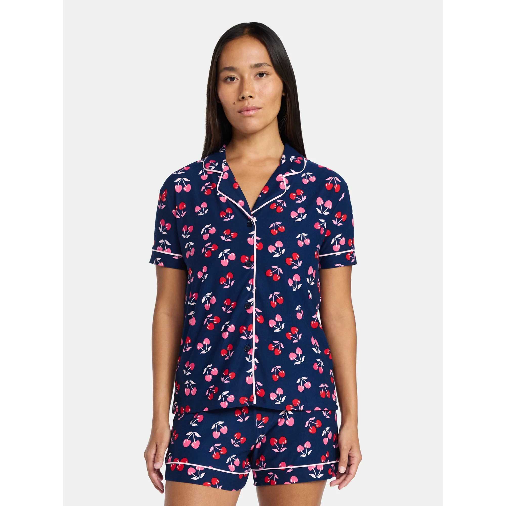 Jaclyn Women's Valentine's Day Notch Collar Top and Shorts Pajama Set, 2-Piece, Sizes S-XL | Walmart (US)