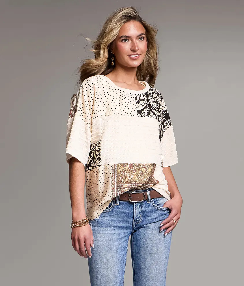 Mixed Print Top | Buckle