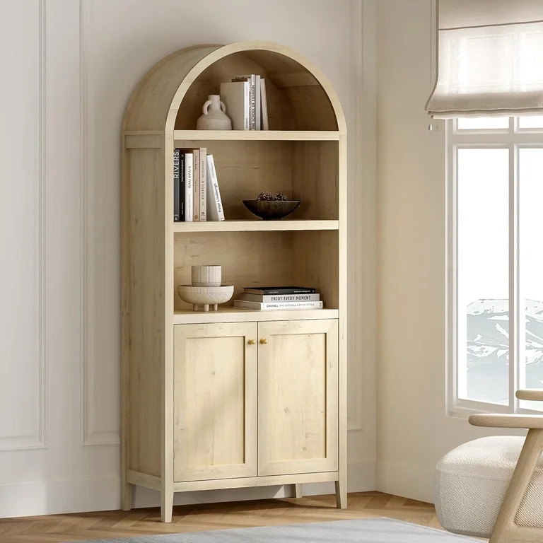 71" Tall Arched Cabinet, 5-Tier Arched Bookcase Storage Display Cabinet with Doors and Shelves, M... | Walmart (US)