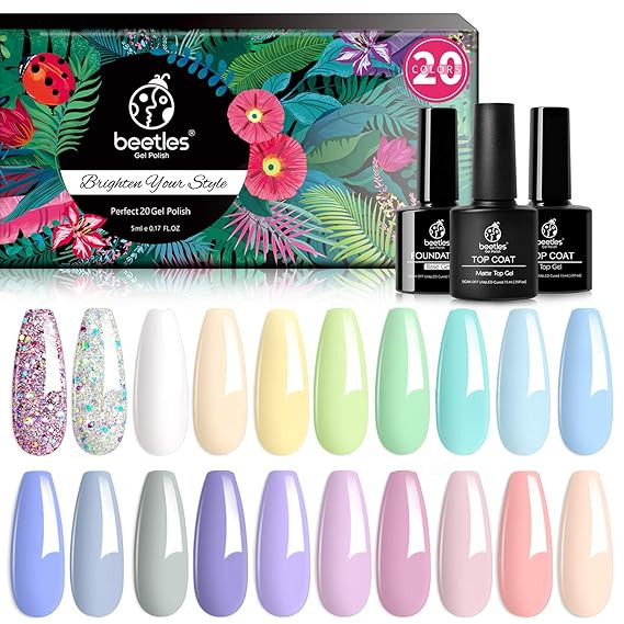 Beetles 20Pcs Gel Nail Polish Kit, with Glossy & Matte Top Coat and Base Coat - Pastel Paradise G... | Amazon (US)